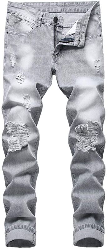 Photo 1 of LZLER Mens Ripped Jeans,Distressed Destroyed Slim Fit Straight Leg Denim Pant with Holes
size 38
