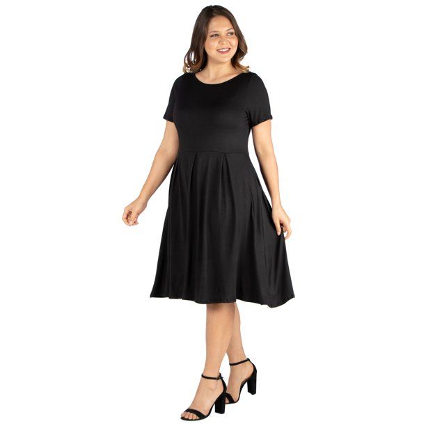 Photo 1 of  black 3x printage women short sleeves crew neck knee length skater dress 3x
size 3xl