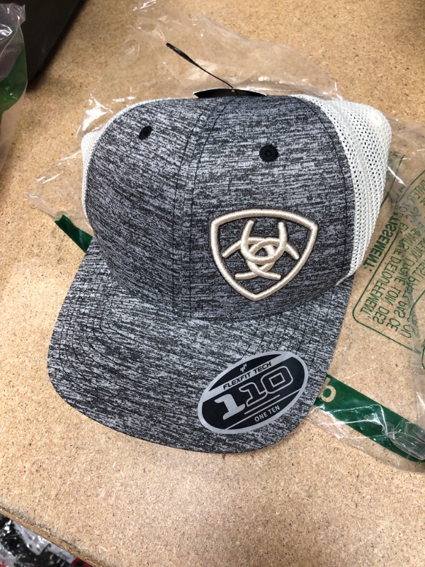 Photo 1 of Ariat Mens Hat Baseball Cap Mesh Snap Back Logo Grey Tan 1504908