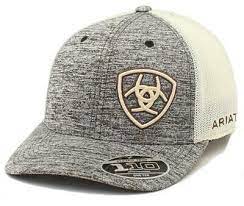 Photo 1 of Ariat Mens Hat Baseball Cap Mesh Snap Back Logo Grey Tan 1504908