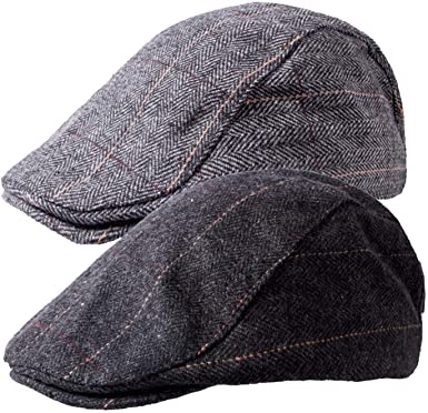 Photo 1 of 2 Pack Newsboy Hats for Men Classic Herringbone Tweed Wool Blend Flat Cap Ivy Gatsby Cabbie Driving Hat