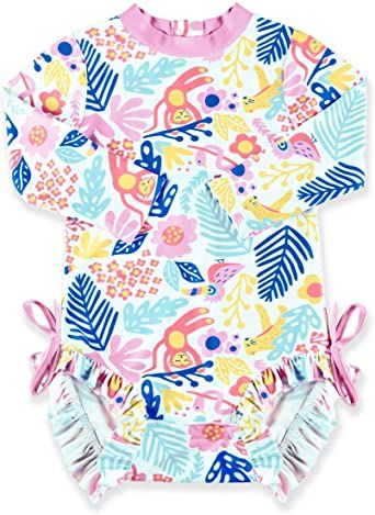 Photo 1 of BesserBay Baby Girl's UPF 50+ Sun Protection Swimsuit One Piece 3/4 Sleeve Rash Guard 6-12 months