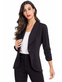 Photo 1 of AUQCO Womens Business Casual Open Front Blazers Work Office Jacket Ruched 3/7 Sleeve Lightweight Blazer Cardigan Jacket black size medium 