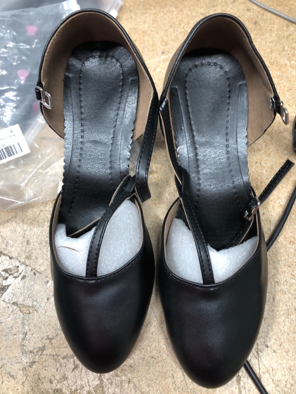 Photo 2 of Joocare Women Black Leather T-Strap Latin Ballroom Dance Shoes Ladies Modern Tango Salsa Party Dancing Shoes size 7.5