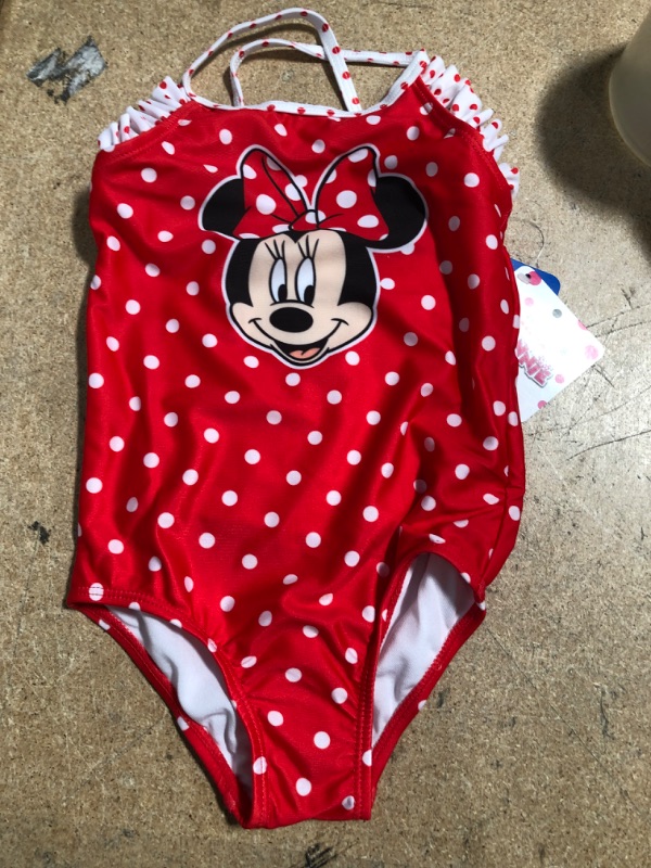 Photo 2 of Disney's Minnie Mouse Toddler Girl Minnie Polka Dot One-Piece Swimsuit 3t