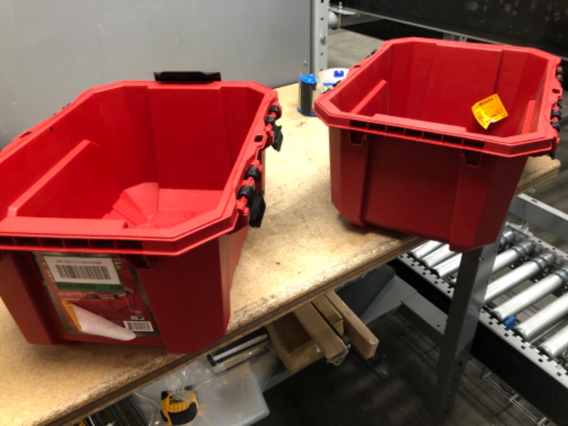 Photo 2 of (MISSING LIDS; INCOMPLETE SET OF LATCHES)
5-Gal. Professional Duty Waterproof Storage Container with Hinged Lid in Red, pack of 2
