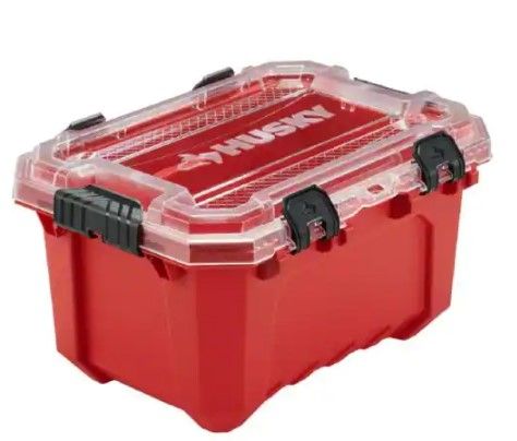 Photo 1 of (MISSING LIDS; INCOMPLETE SET OF LATCHES)
5-Gal. Professional Duty Waterproof Storage Container with Hinged Lid in Red, pack of 2
