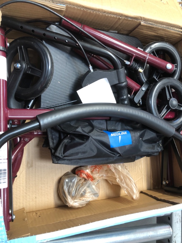 Photo 2 of (FOUND HARDWARE IN GROCERY BAG)
Medline Steel Rollator Walker Burgundy 350 lbs Capacity