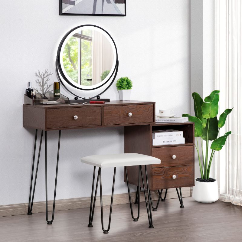 Photo 1 of (MISSING SEAT)
VIVOHOME Vanity Table Set with Removable Storage Cabinet and Acrylic Makeup Organizer, 3 Color Lighting Modes Mirror, Brown
