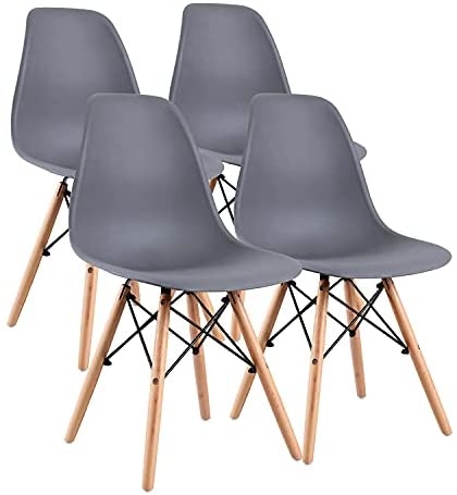 Photo 1 of (SCRATCH DAMAGES; MISSING HARDWARE)
Amazon Basics Modern Dining Chair Set, Shell Chair with Wood Legs for Kitchen, Dining, Living Room - Set of 4, Gray
