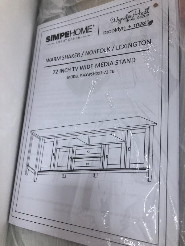 Photo 2 of ***PARTS ONLY*** Simpli Home Warm Shaker Wood 72" Transitional TV Media Stand in Tobacco Brown for TVs up to 80"
