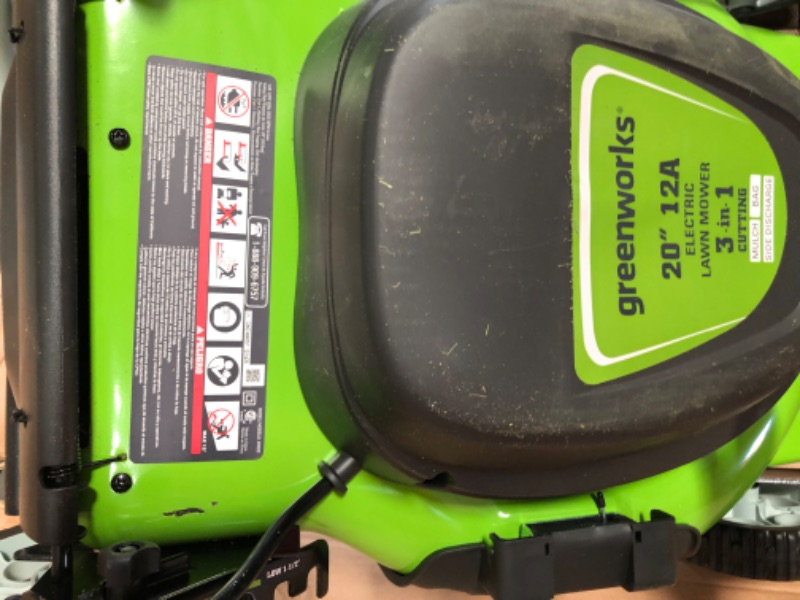 Photo 7 of **MINOR DAMAGE** Greenworks 12 Amp 20-Inch 3-in-1Electric Corded Lawn Mower, 25022
