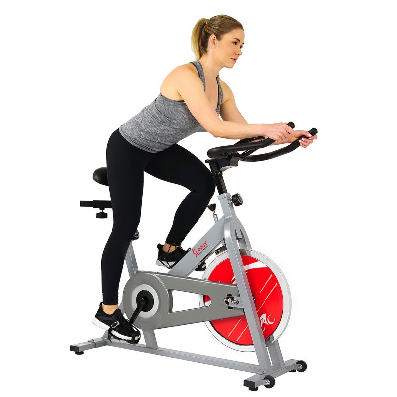 Photo 1 of **MINOR DAMAGE** Sunny Health & Fitness Chain Drive Indoor Cycling Trainer Exercise Bike, Silver (SF-B1001S)
