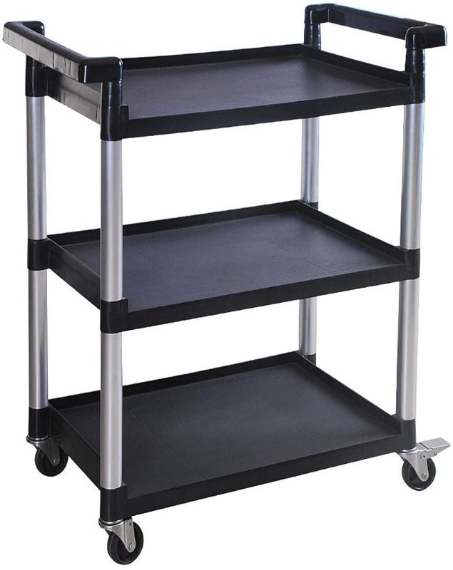 Photo 1 of **DAMAGED** MaxWorks 80774 3-Shelf Utility Plastic Cart with Wheels-225 Lbs Maximum Capacity , Black
