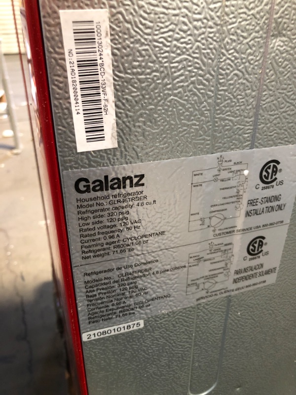 Photo 2 of **DAMAGED** Galanz 4.6 cu ft True Freezer Dual-Door Refrigerator - Red