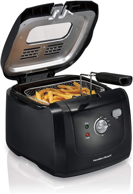 Photo 1 of Hamilton Beach Electric Deep Fryer, Cool Touch Sides Easy to Clean Nonstick Basket, 8 Cups / 2 Liters Oil Capacity, Black
