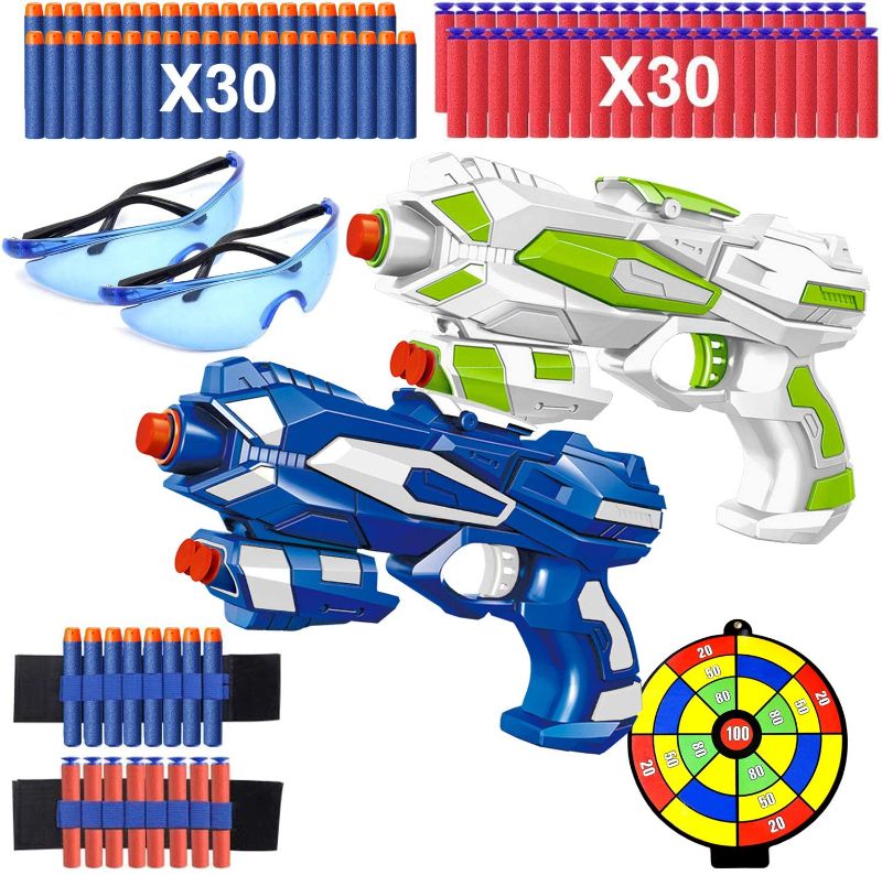 Photo 1 of Ausein Toy Guns for Kids 2Pack, Blaster Guns with Shooting Target, 60 Soft Foam Refill Darts,2 Foam Dart Wrist Band & 2 Safety Goggles, Toy Pistol, Best Xmas Birthday Gifts for Kids Age 3-12 Year Old