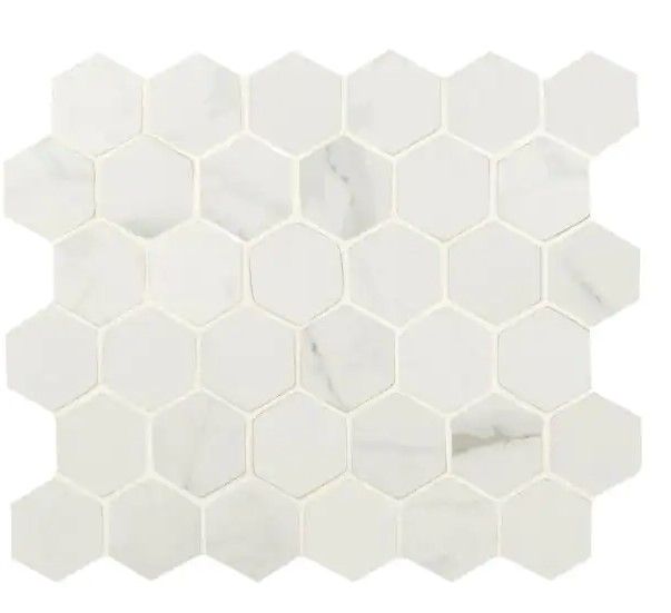 Photo 1 of 3 CASES- MSI Carrara White Hexagon 12 in. x 12 in. x 10 mm Matte Porcelain Mosaic Tile (8 sq. ft. / case)