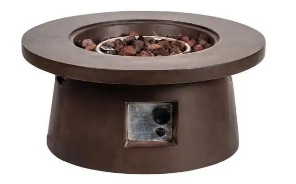 Photo 1 of 32 in. 50000 BTU Round Concrete Outdoor Living Fire Pit Table
