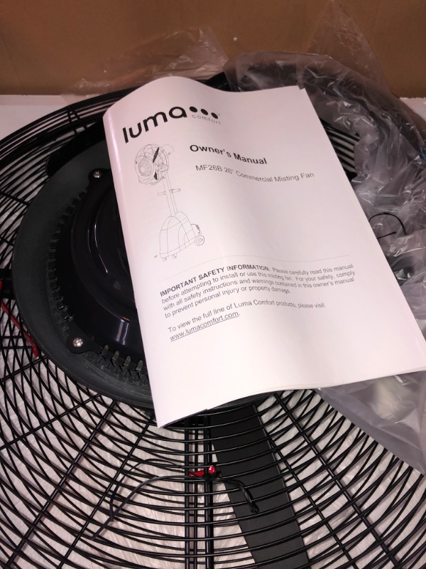 Photo 5 of INCOMPLETE- BOX 1 OF 2- Luma Comfort Powerful 26 in. 3-Speed Durable Oscillating Outdoor Misting Fan with Water Tank for Patio Backyard - Black --- FAN ONLY 