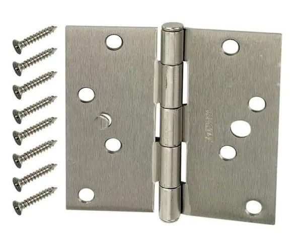 Photo 1 of 3PKC-Everbilt 4 in. Satin Nickel Square Corner Security Door Hinges Value Pack (3-Pack)