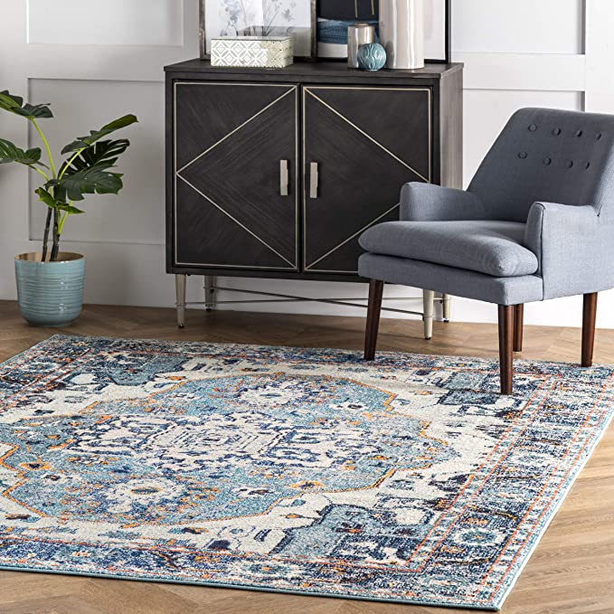 Photo 1 of nuLOOM Corbett Vintage Boho Area Rug, 6' 7" x 9', Blue
