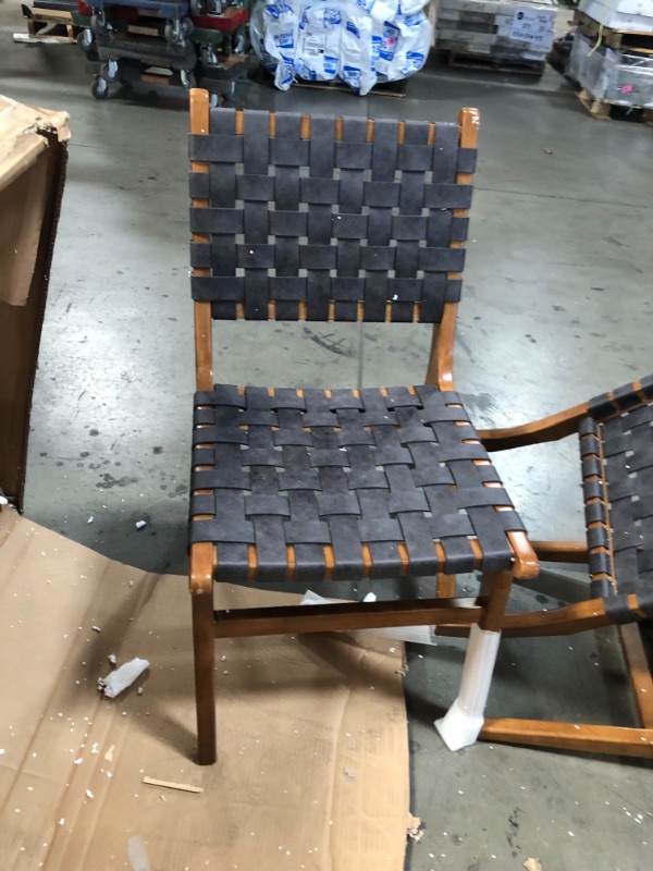 Photo 3 of *ONE CHAIR IS BROKEN, SECOND CHAIR HAS FINE CRACKS*
Ball & Cast Home Kitchen Faux Leather Woven Dining Chair Set of 2, 18 X 25 X 34.5 Inch(W X D X H), Dark Grey
