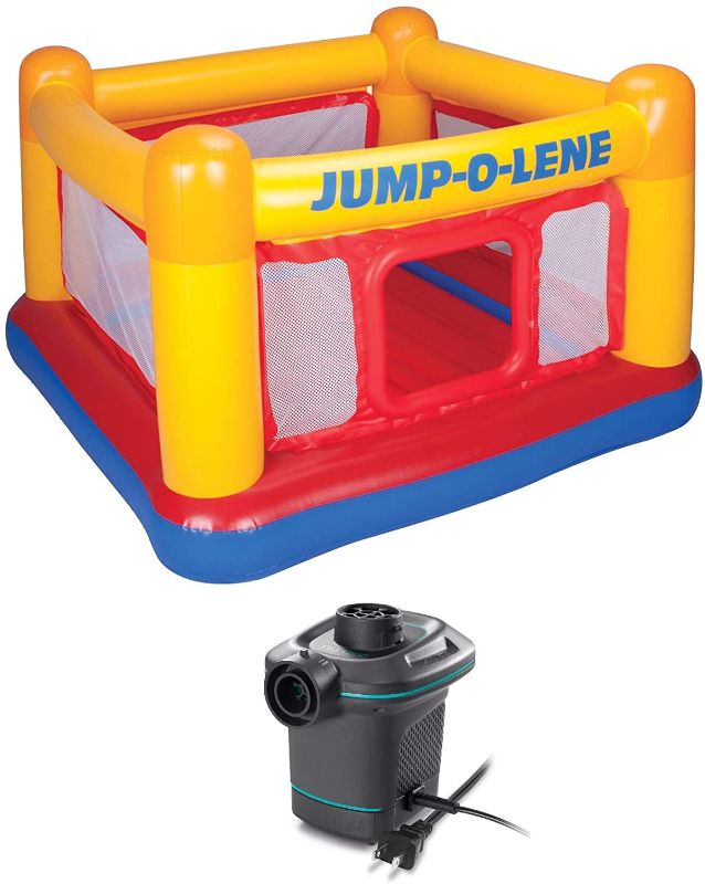 Photo 1 of *MISSING AIR PUMP*
Intex Inflatable Jump-O-Lene Indoor Outdoor Bounce House Kids Ball Pit Castle Jumper with 120V Quick Fill AC Electric Air Pump, Kids Ages 3-6
