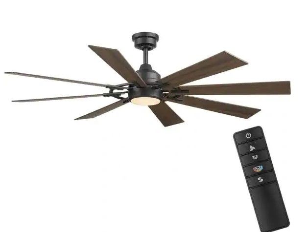Photo 1 of 
Home Decorators Collection Makenna 60 in. White Color Changing Integrated Outdoor LED Matte Black Ceiling Fan with Light Kit, DC Motor and Remote