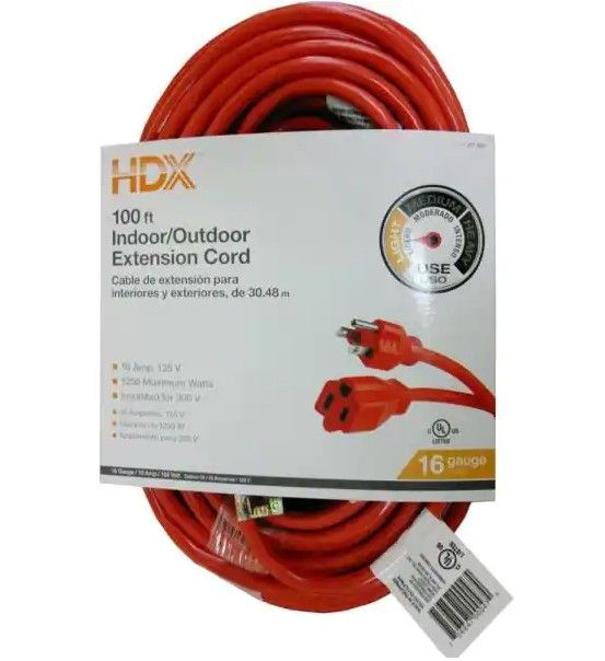 Photo 1 of HDX 100 ft. 16/3 Indoor/Outdoor Extension Cord, Orange