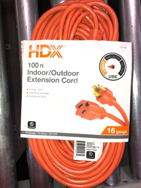 Photo 2 of HDX 100 ft. 16/3 Indoor/Outdoor Extension Cord, Orange