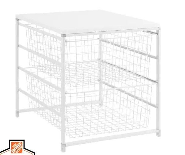 Photo 1 of Everbilt 17.69 in. H x 17 in. W White Steel 2-Drawer Close Mesh Wire Basket