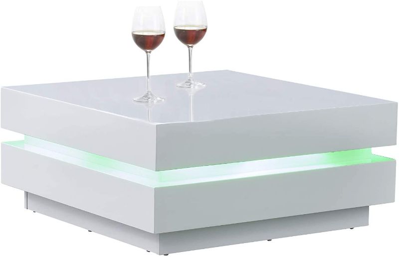 Photo 1 of **DAMAGED** Artiva USA LA VILLINO II Modern Euro Coffee Table with Romote Multi-Colors LED Light, 31.5X31.5X14 H, White
