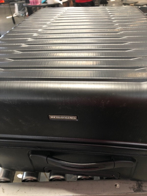 Photo 4 of ***DAMAGED ZIPPER AND UNIT* U.S. Traveler Boren Polycarbonate Hardside Rugged Travel Suitcase Luggage with 8 Spinner Wheels, Aluminum Handle, Black, Checked-Large 30-Inch
