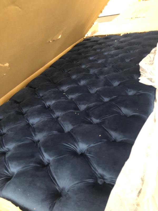 Photo 1 of **HEADBOARD ONLY ****INCOMPLETE Nathaniel Home Aliyah Velvet Upholstered Platform Bed Deep Button Tufting Frame Bed with Wingback Headboard/ Mattress Foundation/ Wood Slat Support/ No Box Spring Needed/ Easy Assembly, Blue, Queen
(MISSING BOXES TO BE COMP