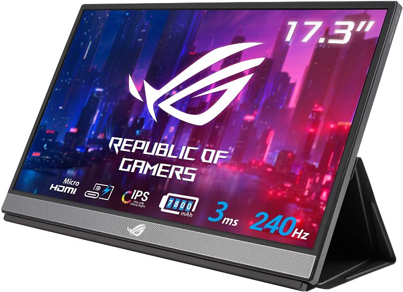Photo 1 of **Damaged screen** ASUS ROG Strix 17.3" 1080P Portable Gaming Monitor (XG17AHPE) - Full HD, IPS, 240Hz, 3ms, Adaptive-Sync, Smart Case, Ultra-slim, USB-C Power Delivery,...
