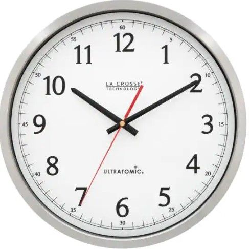 Photo 1 of **MINOR DAMAGE**UNABLE TO TEST* La Crosse Technology
14 in. UltrAtomic Stainless Steel Analog Wall Clock with Shatterproof Lens