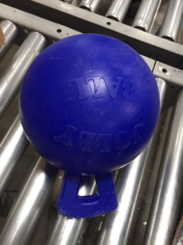 Photo 2 of **Minor Damage** Jolly Pets Tug-n-Toss Heavy Duty Dog Toy Ball with Handle, 8 Inches/Large, Blueberry
