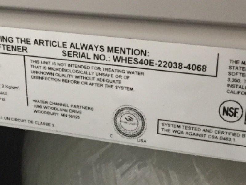 Photo 6 of **MINOR DAMAGE** Whirlpool WHES40E 40,000 Grain Softener | Salt & Water Saving Technology | NSF Certified | Automatic Whole House Soft Water Regeneration, White
