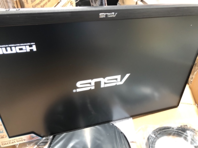 Photo 2 of TESTED TURNS ON*
ASUS VP229Q 21.5” Monitor, 1080P Full HD, 75Hz, IPS, FreeSync/Adaptive-Sync, Eye Care, HDMI DisplayPort VGA, Frameless, VESA Wall Mountable BLACK
