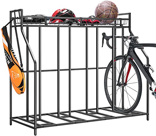 Photo 1 of VIVOHOME 4 Bike Stand Rack with Storage, 3 Width Adjustable Floor Bicycle Nook Station Parking Stand Bike Rack for Garage Home, Suitable for Mountain, Adult, Kids Bike
