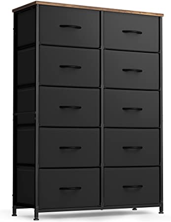 Photo 1 of FEZIBO Dresser Organizer, Chest of Drawers-Dresser for Bedroom, Hallway, Entryway, Closets, Furniture Storage Tower-Steel Frame, Wood Top, 10 Drawers Organizer Units-Dark Black
