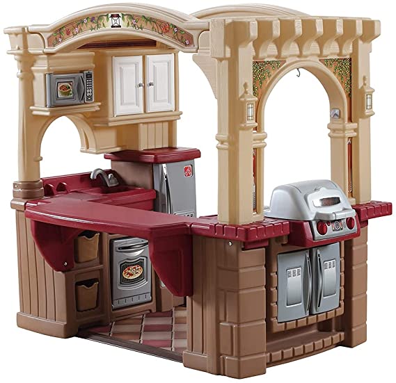 Photo 1 of incomplete-box 1 of 2-missing box 2 of 2-Step2 Grand Walk-In Kitchen & Grill | Large Kids Kitchen Playset Toy | Play Kitchen with 103-Pc Play Kitchen Accessories Set Included, Brown/Tan/Maroon (821400)
