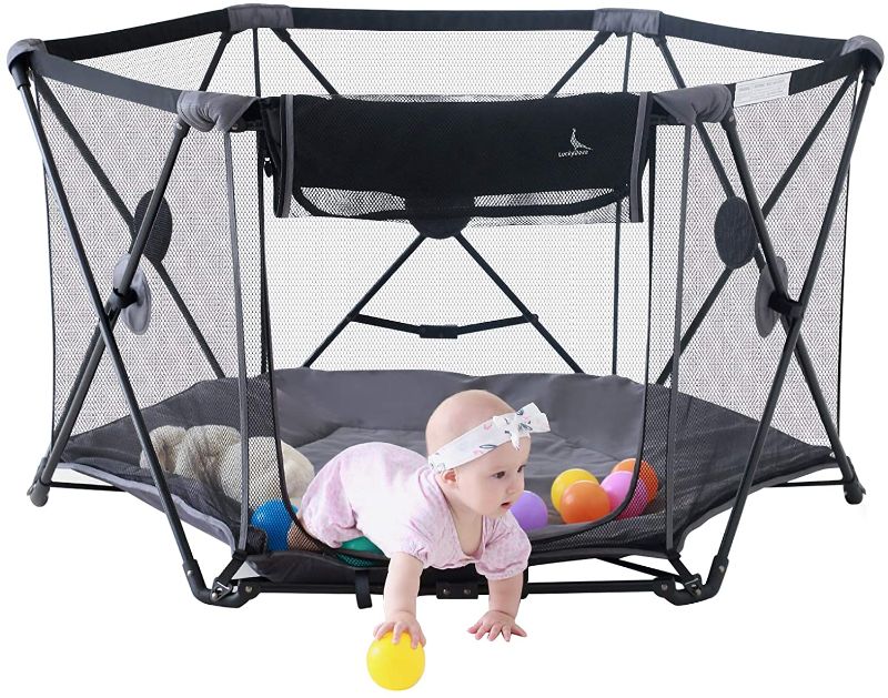 Photo 1 of LuckyDove Portable Playpen for Infants and Toddlers,Portable Play Yard for Baby with Padded Floor,Kids Activity Centre,Baby PlayPen with Carrying Bag,Washable,Foldable.Size:53"Wx 30"H (Gray)
