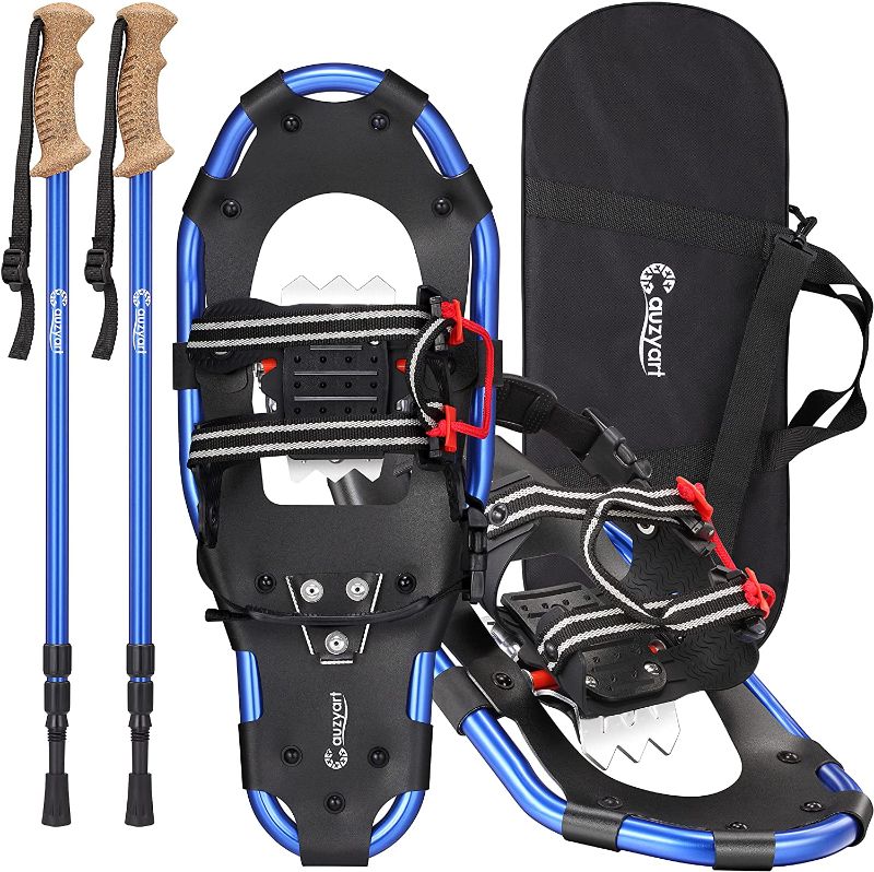 Photo 1 of Cauzyart Snowshoes for Women Men Youth Kids, 30 Inches Lightweight Aluminum Terrain Snow Shoes with Anti-Shock Trekking Poles and Carrying Tote Bag, Easy to Wear with One-Pull System
