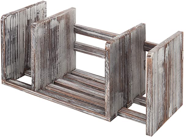 Photo 1 of MyGift Torched Wood Desk Book Organizer, Adjustable Display Shelf Rack
