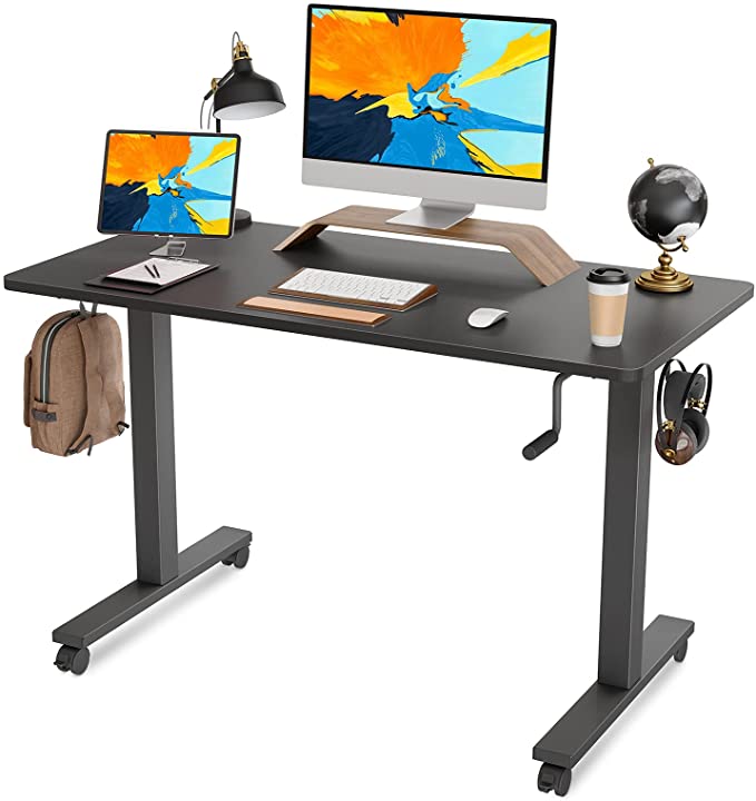 Photo 1 of FAMISKY Crank Adjustable Height Standing Desk, 48 x 24 Inches Manual Stand up Desk, Sit Stand Workstation for Home Office with Handle and Splice Board, Black Frame/Black Top
