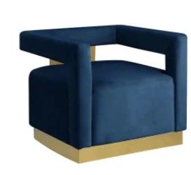 Photo 1 of Halsbury Blue Velvet Arm Chair with Gold Base