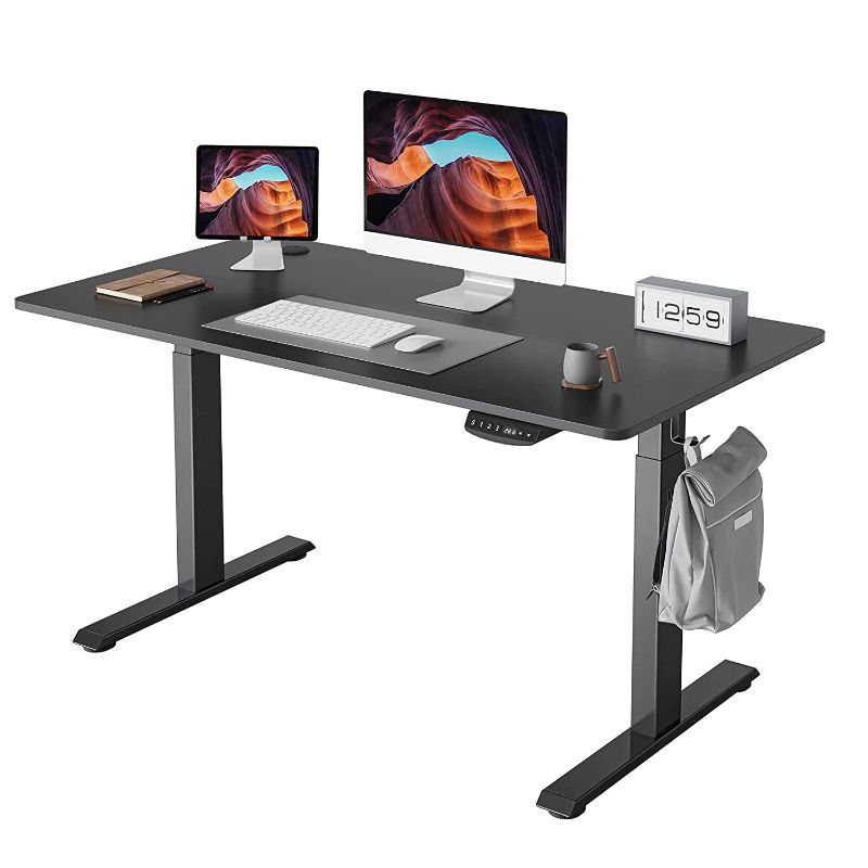 Photo 1 of FEZIBO Height Adjustable Electric Standing Desk, 48 x 24 Inches Stand up Table, Sit Stand Home Office Desk with Splice Board, Black Frame/Black Top
