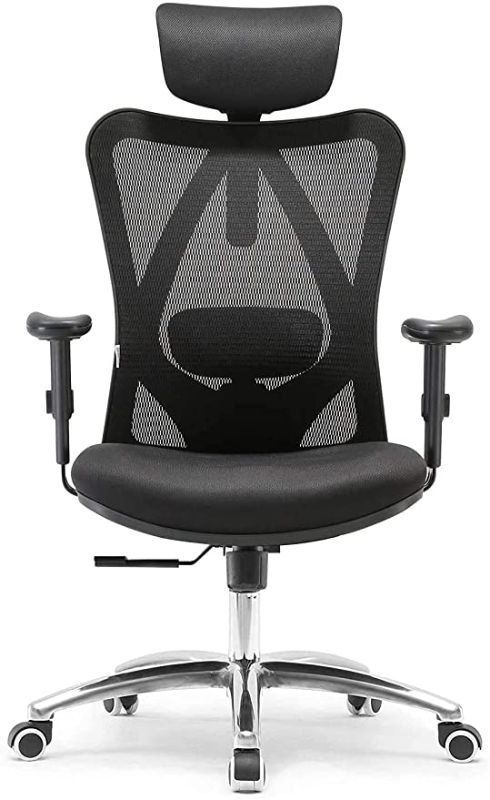 Photo 1 of SIHOO Ergonomic Office Chair, Computer Desk Chair with Adjustable Sponge lumbar Support, Comfortable Thick Cushion High Back Desk Chair with Adjustable Headrest and PU Armrests(Black)
